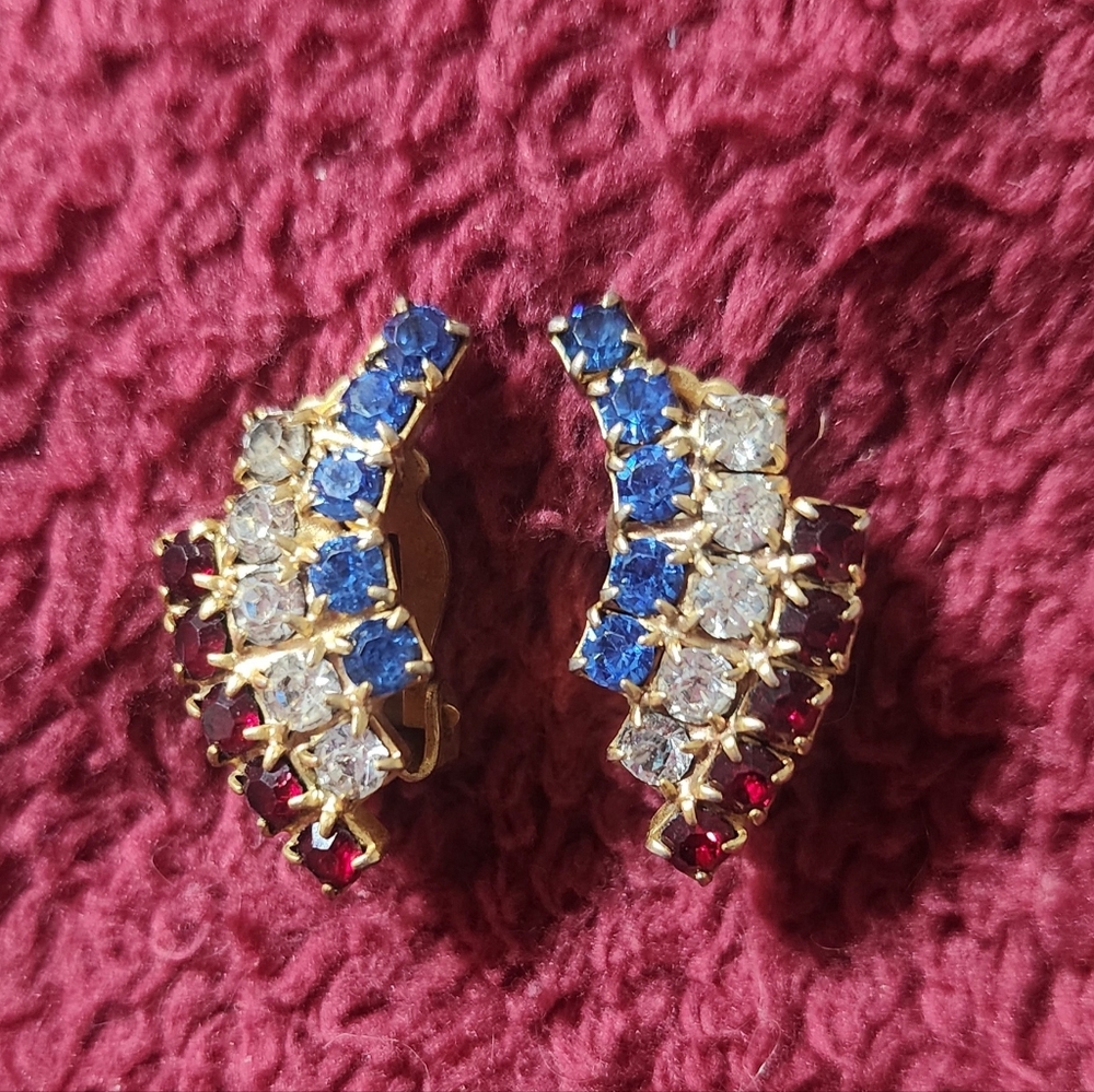 Vintage Elegant Gold Multicolor Crystal Clip On Earrings